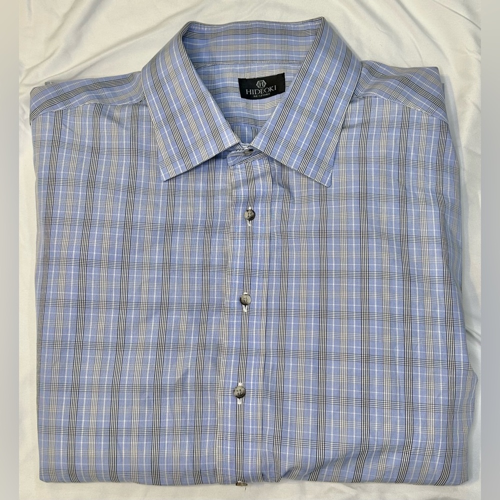 Custom Made Hideoki Bespoke Tailor Button Up Shirt Long Sleeve Men’s Size L Blue